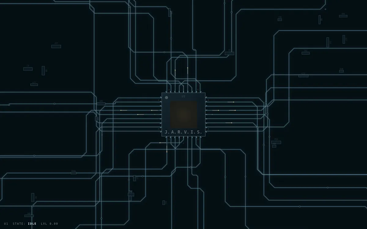 Idle: the board dim, no glow at the chip.