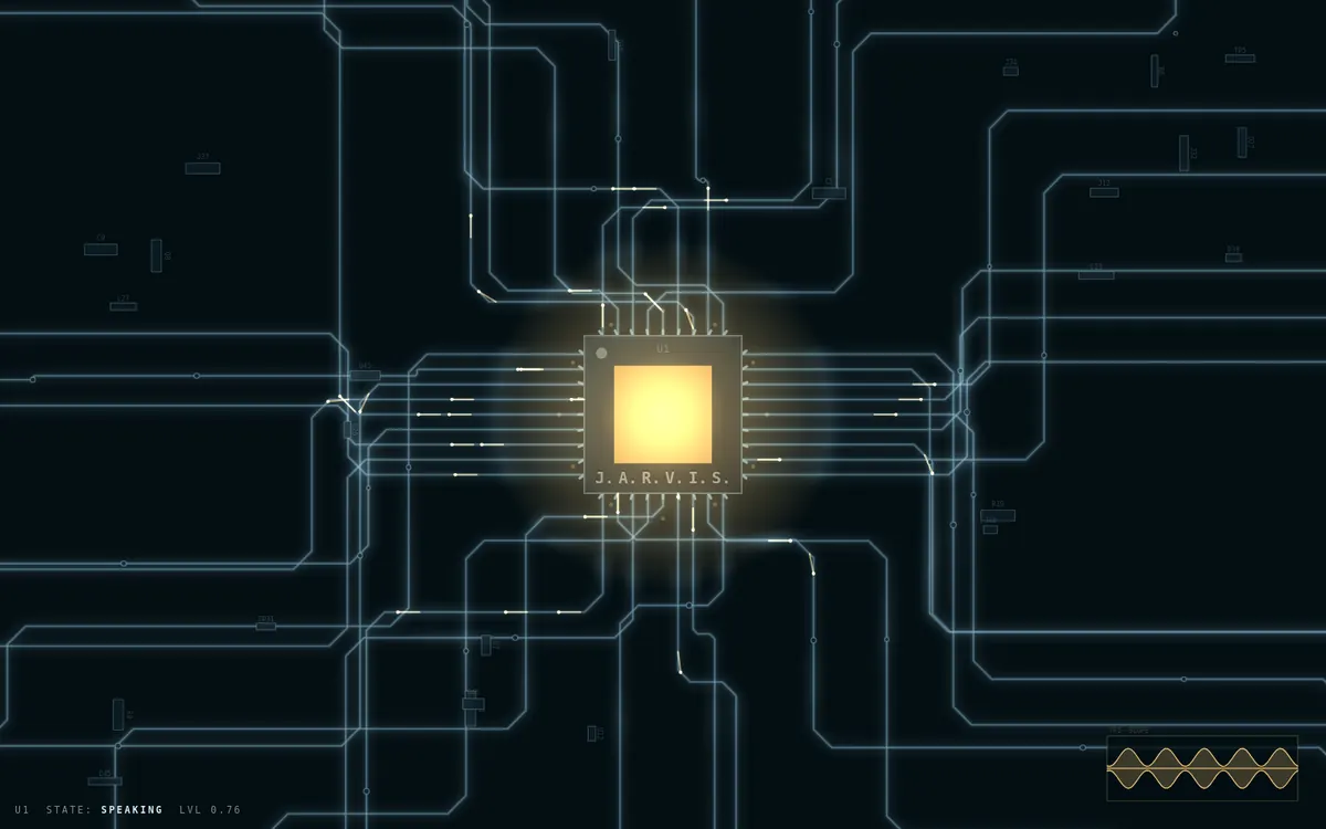 Speaking: the chip lit gold, riding the live level.